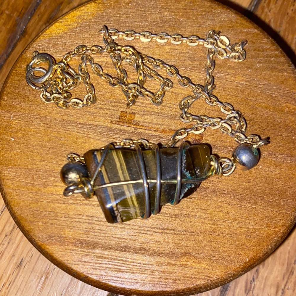 Tiger eye Wire-Wrapped Stone Necklace